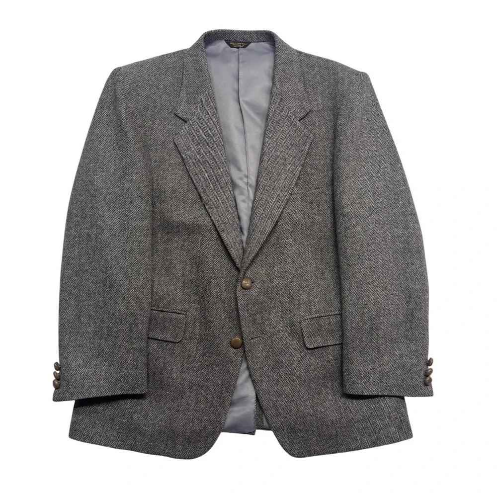 vtg Gray Herringbone Tweed 40S Blazer Jacket Sport Suit Coat 100% Wool Farah
